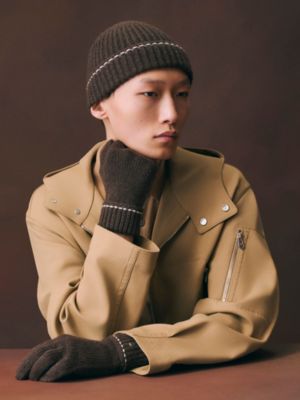 手袋 - メンズ カシミヤニットキャップ＆レザーグローブ | Hermès
